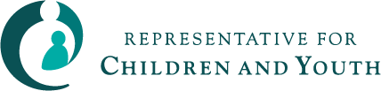 Logo of B.C.’s Representative for Children and Youth. Image is a circular silhouette of an adult holding a child.